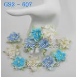 GS2 - 607     25 Mixed Blue Scrapbooking Paper Curly Flowers 