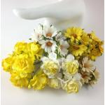  Mixed Yellow Daisy Roses Paper Flowers