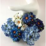 Mixed All Blue White Daisy Roses Paper Flowers