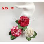 R50 - 78 (6 Pcs)     6 Mixed Red and White Large Mulberry Paper Roses