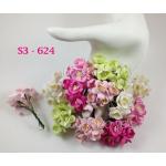 S3 - 624 Pink Green Cherry Blossom Mulberry Paper Thailand