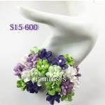  Small Purple Green Mixed Paper Flowers