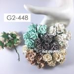 25 Mixed Mint -Grey-Soft Brown-White- Cream Curly Paper Flowers