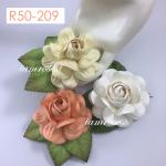 R50 - 209 (6 Pcs)     6 Mixed Peach / Cream / White Large Mulberry Paper Roses