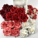 Mixed Red -White Large Sweet Moon Paper Roses for wedding and craft, supply by iamroses Thailand