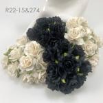  50 Puffy Roses (1-1/4 or3 cm) Mixed Black - White flowers