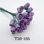 25 Solid Purple Semi Open Rose Buds