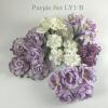 30 Mixed 5 sizes Purple Tone / White Roses Lily Peony Paper Flowers 