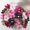 50 Mixed Pink Brown Small Spring Cottage Paper Flowers