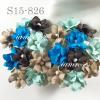 50 Mixed Blue Brown Small Spring Cottage Paper Flowers