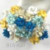 50 Mixed Blue Yellow Small Spring Cottage Paper Flowers