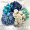 50 Puffy Roses (1-1/4or3cm) Mixed Blue White colors (15/421-V/421-bk/450/451-V/)
