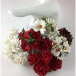 Mixed Red White Daisy Roses Paper Flowers