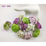  Small Mixed Green Purple White Paper Flowers