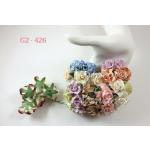 G2 - 426     25 Mixed Pastel Rainbow Curly Paper Flowers