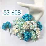  Mixed Mixed Aqua & Turquoise Color Cherry Blossoms - Artificial Craft Flowers