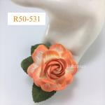 R50 - 531 (6 Pcs)     6 Orange 2 tone Large Mulberry Paper Roses