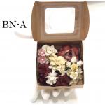 Mixed Flowers in Cute Brownie Box - Burgundy Cream White 