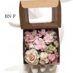 Mixed Flowers in Cute Brownie Box - Soft Pink / White