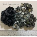 20 Mixed 4 Sizes Black Grey Roses and Lily Paper Flowers