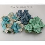   15 Mixed 2 sizes of 3 Blue May Roses Paper Flowers