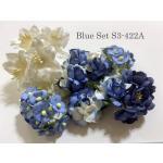 25 Mixed 4 Sizes Blue White Roses Lily Cherry Blossom Paper Flowers