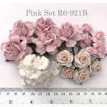 25 Mixed 4 Sizes Paper Flowers White Pink Shade