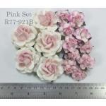 Mixed 3 Types Large and Small Paper Flowers Pink Shade
