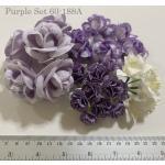  24 Mixed Purple Tone / White Roses Carnation Lily Paper Flowers