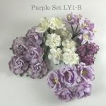  30 Mixed 5 sizes Purple Tone / White Roses Lily Peony Paper Flowers