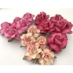 15 Mixed 3 Designs Paper Flowers Pink Shade