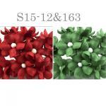  50 Mixed JUST Red - Deep Green Small Spring Cottage Paper Flowers