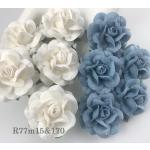  Mixed Just Baby Blue and White MEDIUM Sweet Moon Roses Craft Flowers (M)