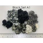 55 Mixed Black Grey White Large and Small Roses Cottage