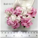  Half White - PINK Large 2" Paper Tea Roses Handmade Mulberry Paper flowers for wedding and craft from iamroses Thailand 
