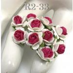  100 Mini 1/4" or 1cm White - HOT Pink Center Open Roses
