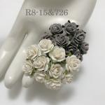  100 Size 1/2" or 1.5 cm Mixed JUT Steel Gray - White Open Roses