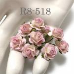 100 Size 1/2" or 1.5 cm White - Pink EDGE Open Roses
