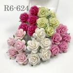 50 Size 1" or 2.5cm Mixed Pink - Green Open Roses