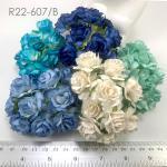  50 Puffy Roses (1-1/4or3cm) Mixed Blue White colors (15/421-V/421-bk/450/451-V/)