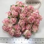 25 Puffy Roses (1-1/4or3cm) White - Soft Pink EDGE Flowers