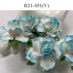 Medium May Roses (1-1/2"or3.75cm) White -Light Turquoise EDGE