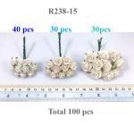  100 Mixed 3 Sizes WHITE Open Roses Paper Flowers