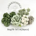 36 Mixed 5 design Dusty Green paper flowers for crafts
