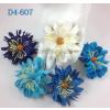 Navy blue, baby blue, teal Curly Full Bloomed Daisy Paper Flowers 