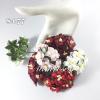25 Mixed Burgundy / Red / Soft pink / white Color Paper Flowers