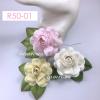 6 Mixed Soft Pink / Cream / White  Large Mulberry Paper Roses
