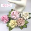 R50 - 02 (6 Pcs)     6 Mixed Soft Pink / Cream / White Large Mulberry Paper Roses