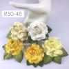 R50 - 48 (6 Pcs)     6 Mixed Yellow Large Mulberry Paper Roses