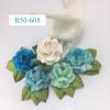 6 Mixed Turquoise / Aqua  / White  Large Mulberry Paper Roses